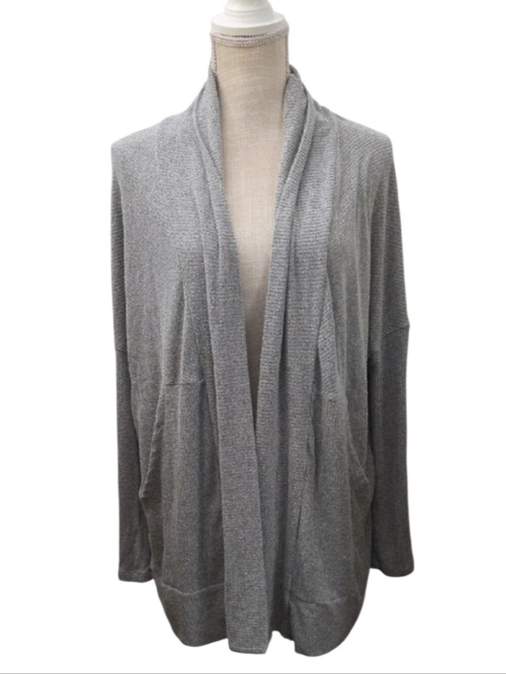 Hashtag Light Gray Open-Front Knit Cardigan with Pockets